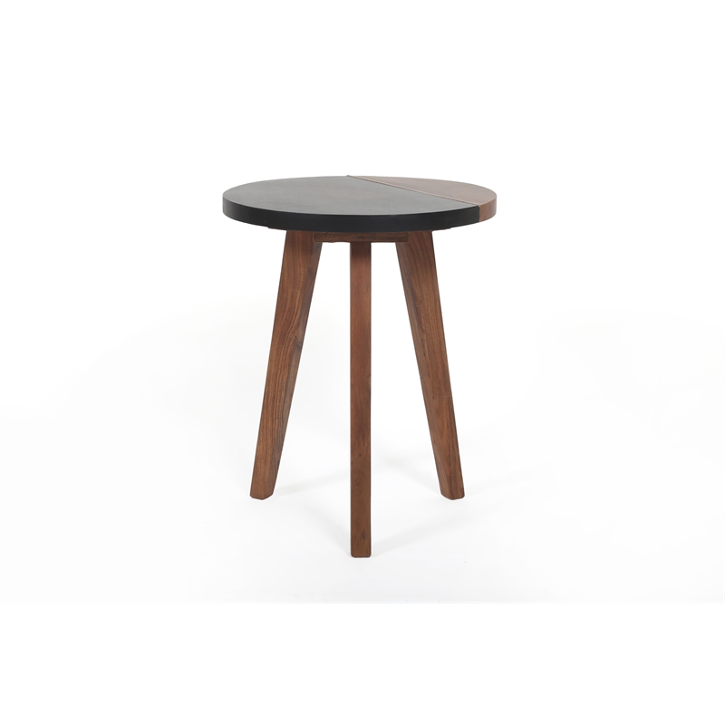 Pemberly Row Slate/Natural Matte Finish Round Accent End Table w/ Brown detail