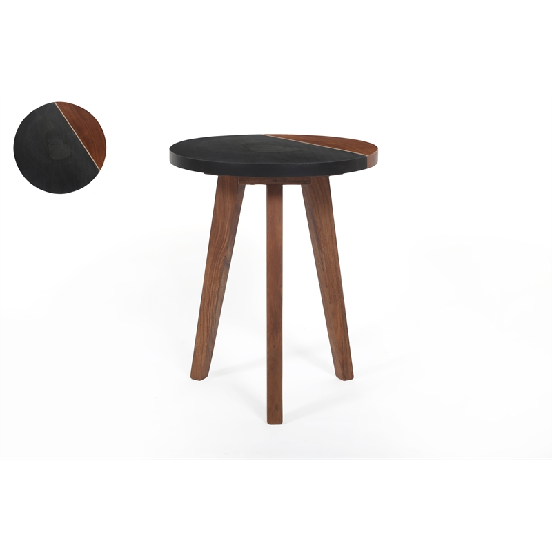 Pemberly Row Slate/Natural Matte Finish Round Accent End Table w/ Brown detail