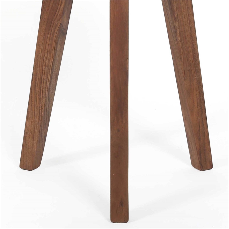 Pemberly Row Slate/Natural Matte Finish Round Accent End Table w/ Brown detail