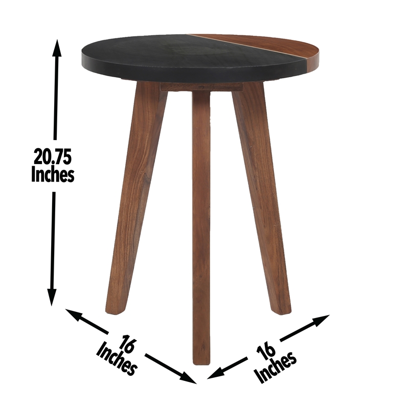 Pemberly Row Slate/Natural Matte Finish Round Accent End Table w/ Brown detail