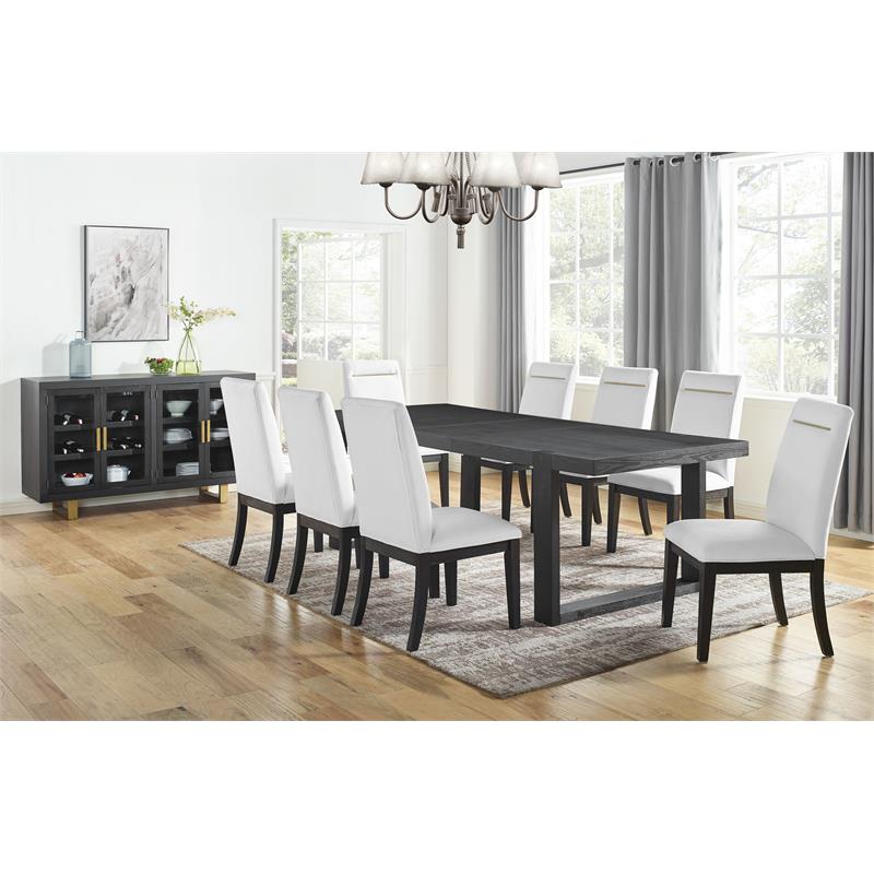 Pemberly Row Rubbed Charcoal 10-Piece Dining Set with White Side Chairs