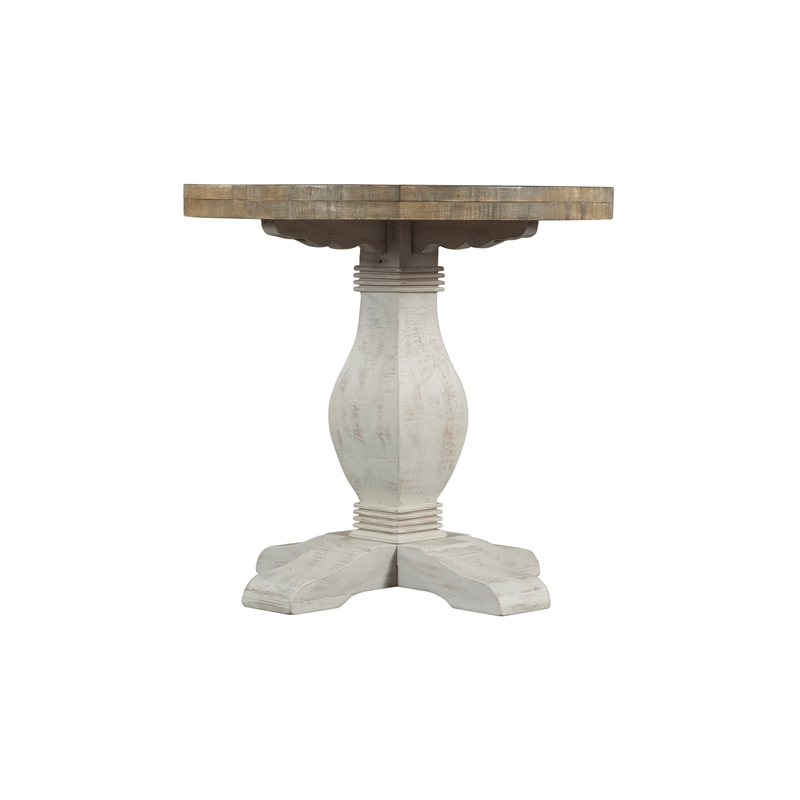 Pemberly Row Solid Wood Round End Table White Stain and Natural
