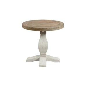 Pemberly Row Solid Wood Round End Table White Stain and Natural