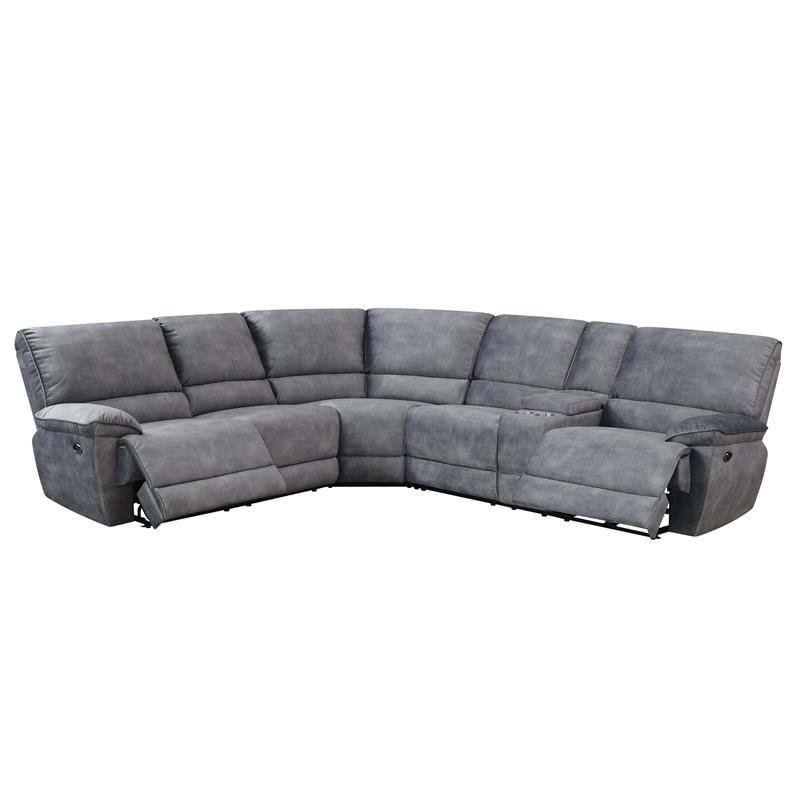 Pemberly Row Smoked Gray Polyester Fabric Power Reclining Sectional