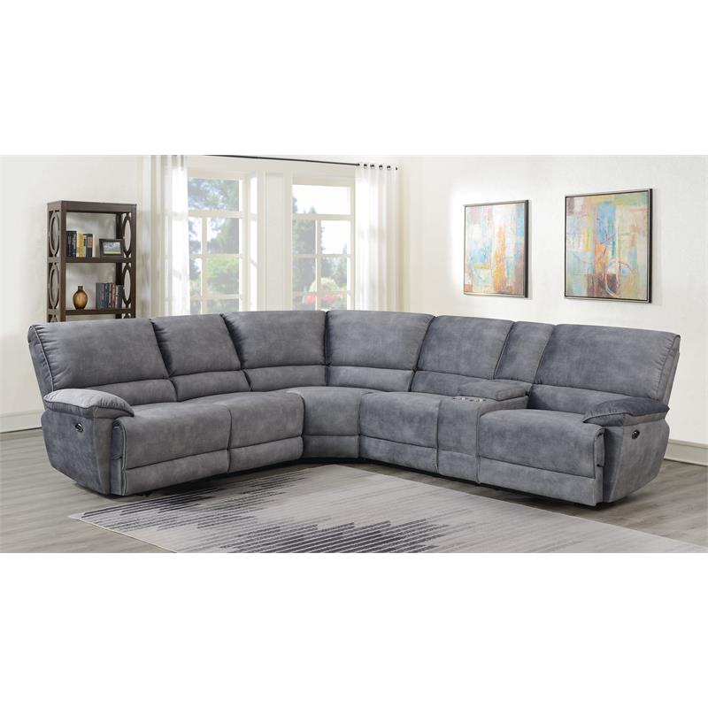 Pemberly Row Smoked Gray Polyester Fabric Power Reclining Sectional