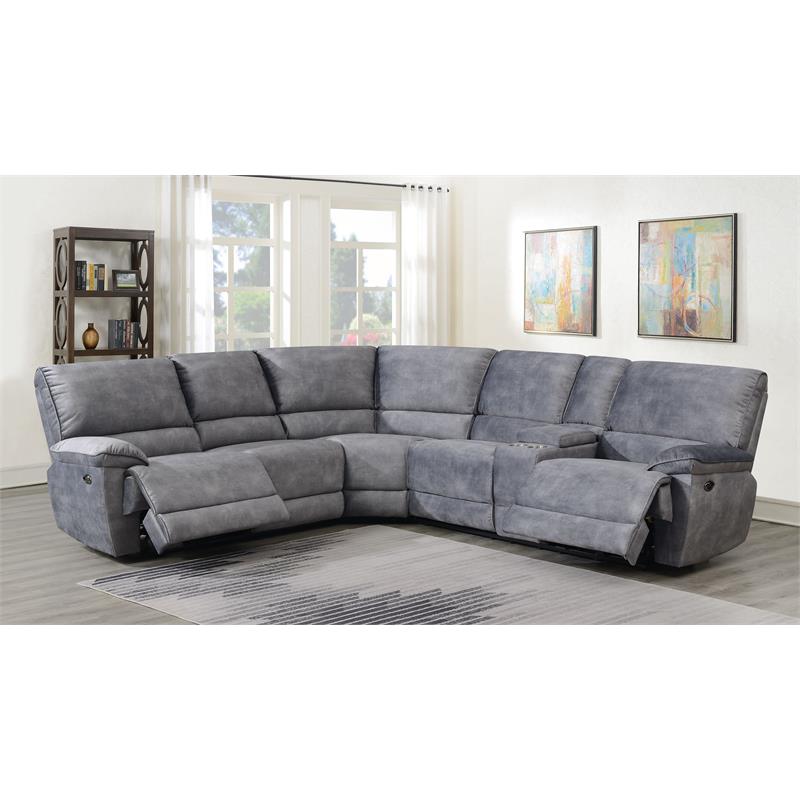 Pemberly Row Smoked Gray Polyester Fabric Power Reclining Sectional
