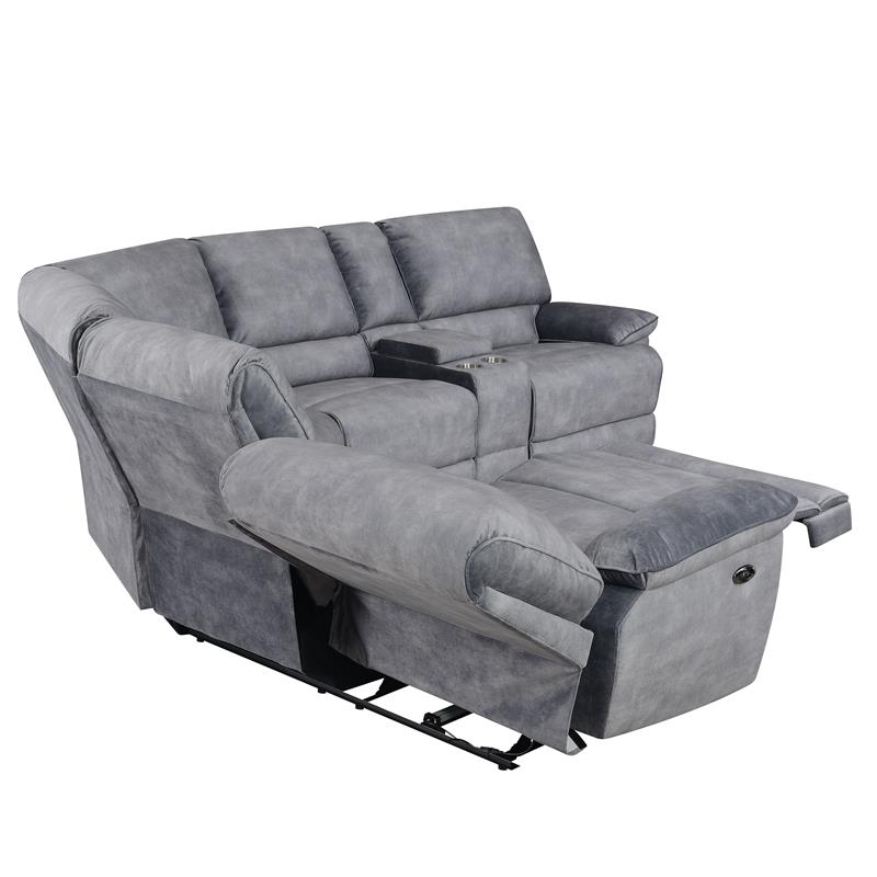Pemberly Row Smoked Gray Polyester Fabric Power Reclining Sectional