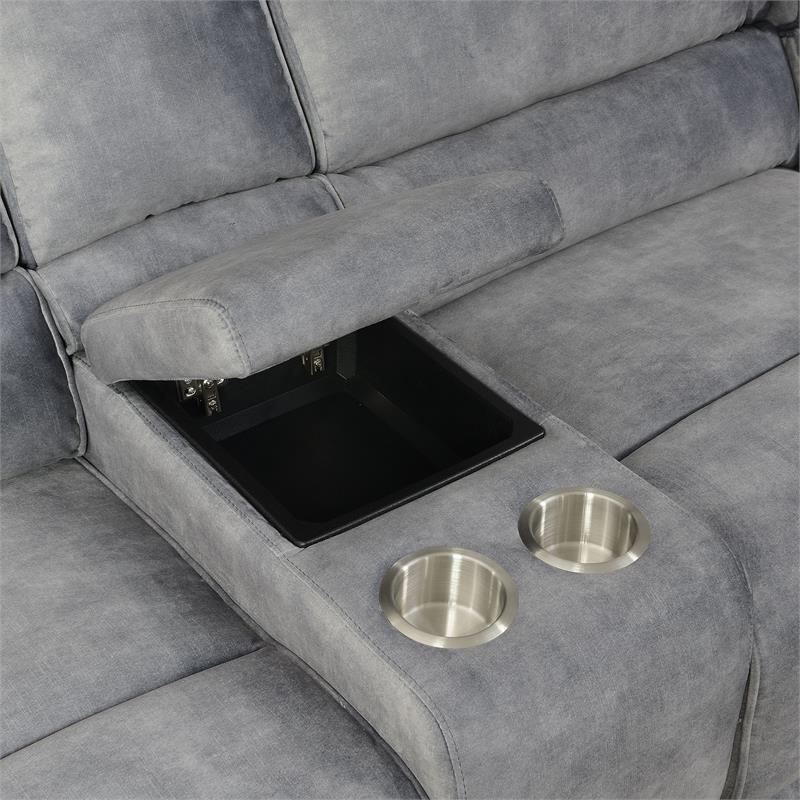 Pemberly Row Smoked Gray Polyester Fabric Power Reclining Sectional