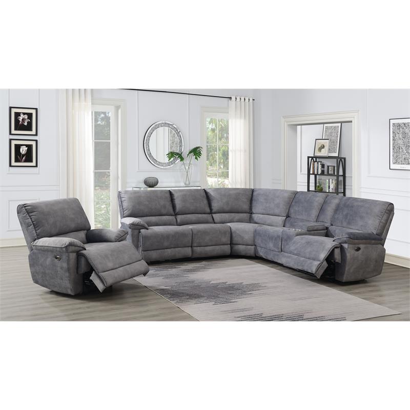 Pemberly Row Smoked Gray Polyester Fabric Power Reclining Sectional