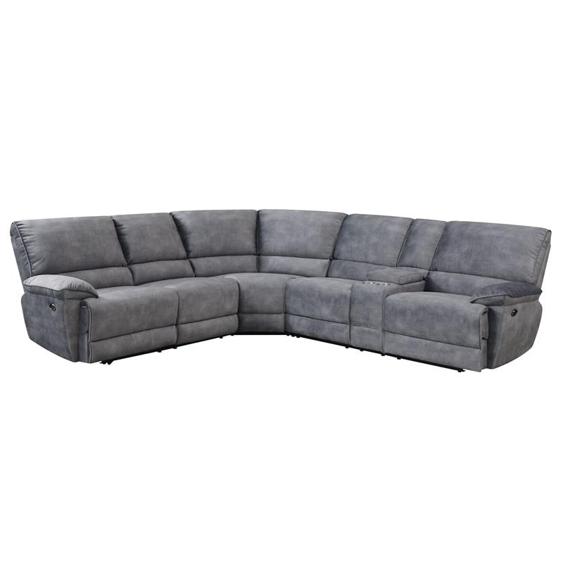 Pemberly Row Smoked Gray Polyester Fabric Power Reclining Sectional