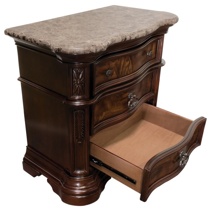 Pemberly Row Traditional Wood Bedrooom Nightstand in Walnut w/Marble Top