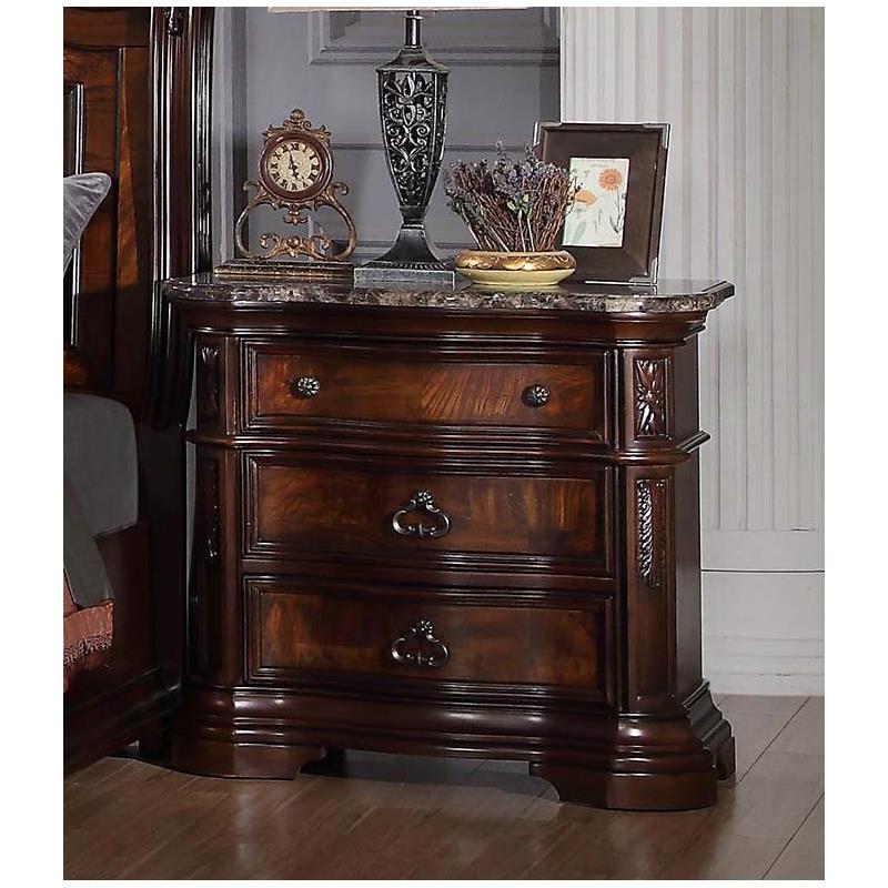 Pemberly Row Traditional Wood Bedrooom Nightstand in Walnut w/Marble Top