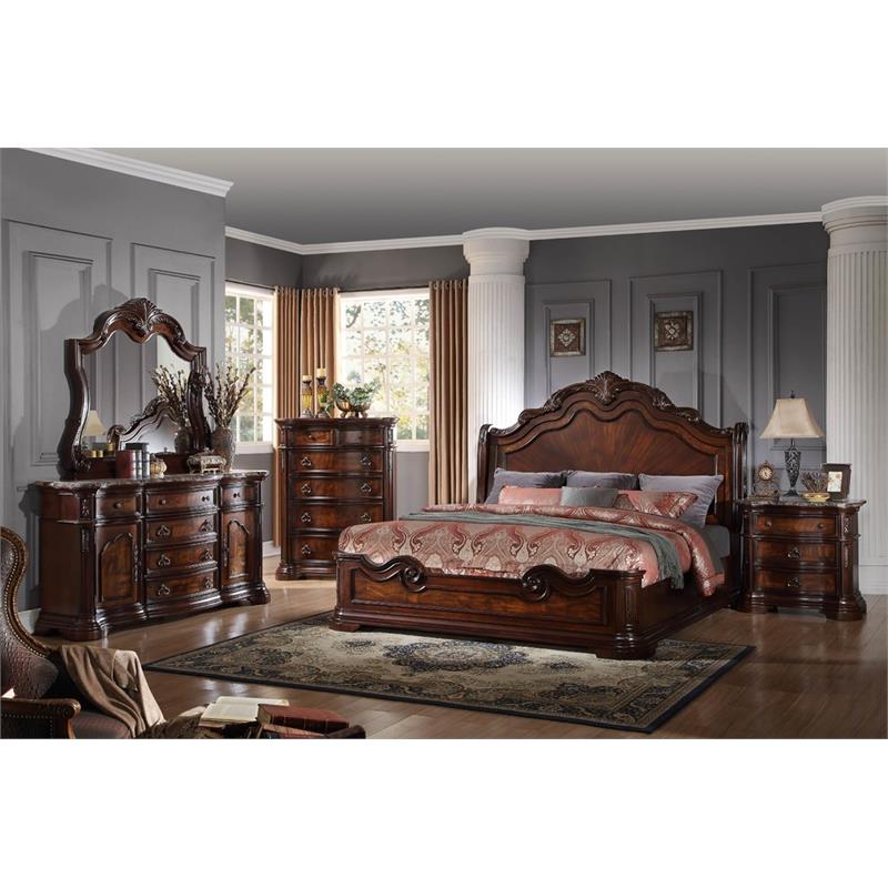 Pemberly Row Modern Traditional Wood Eastern King Bed in Walnut