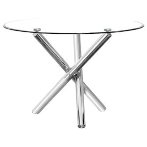 Pemberly Row 43&quot Round Glass w/Stainless Steel Legs Dining Table - Silver