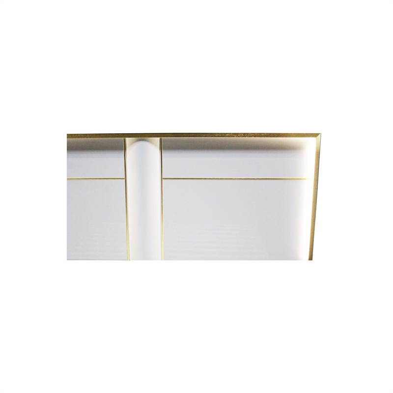 Pemberly Row Poplar Wood East King Platform Bed in White with Gold Trim