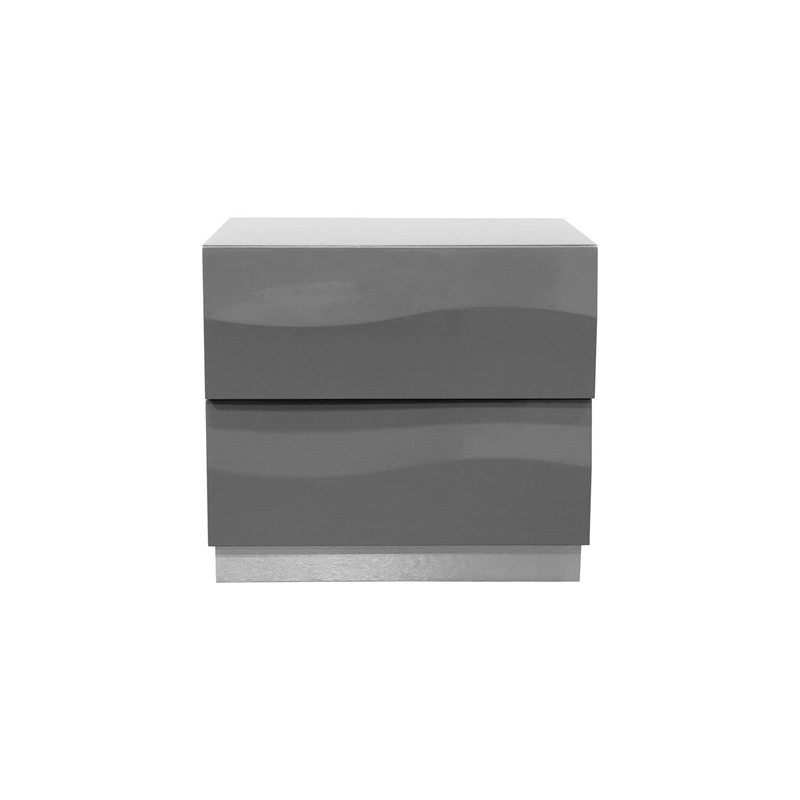 Pemberly Row 2-Drawer Poplar Wood Bedroom Nightstand in Gray High Gloss