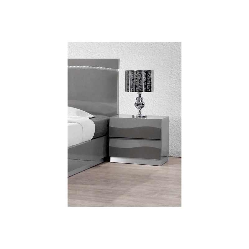 Pemberly Row 2-Drawer Poplar Wood Bedroom Nightstand in Gray High Gloss