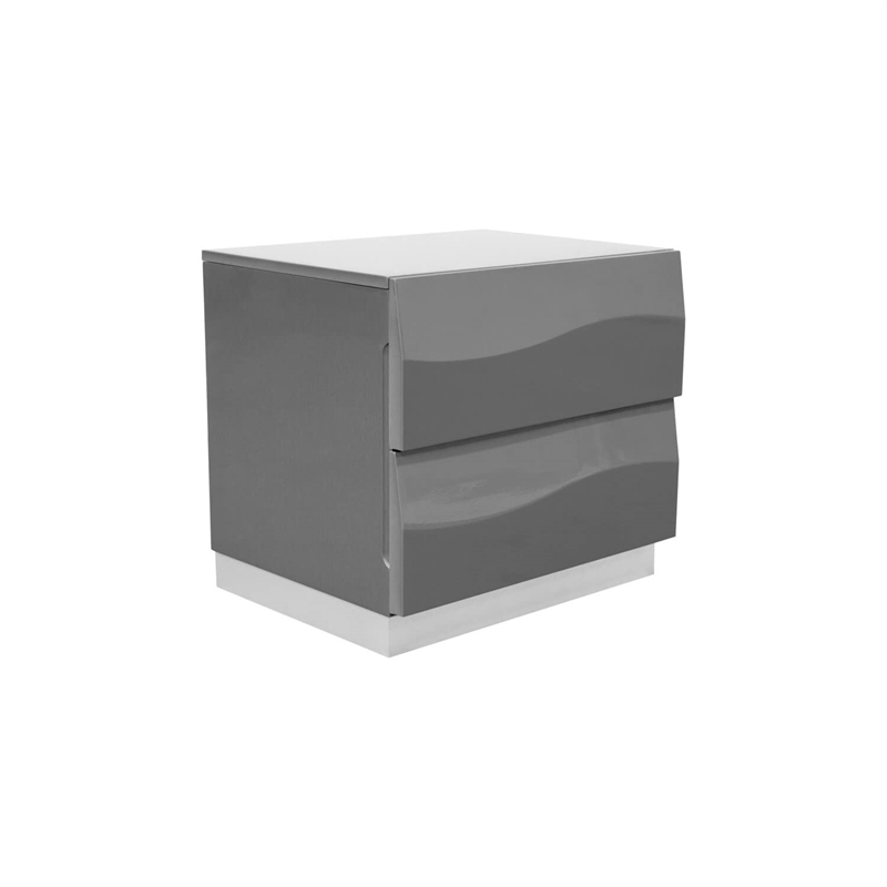 Pemberly Row 2-Drawer Poplar Wood Bedroom Nightstand in Gray High Gloss