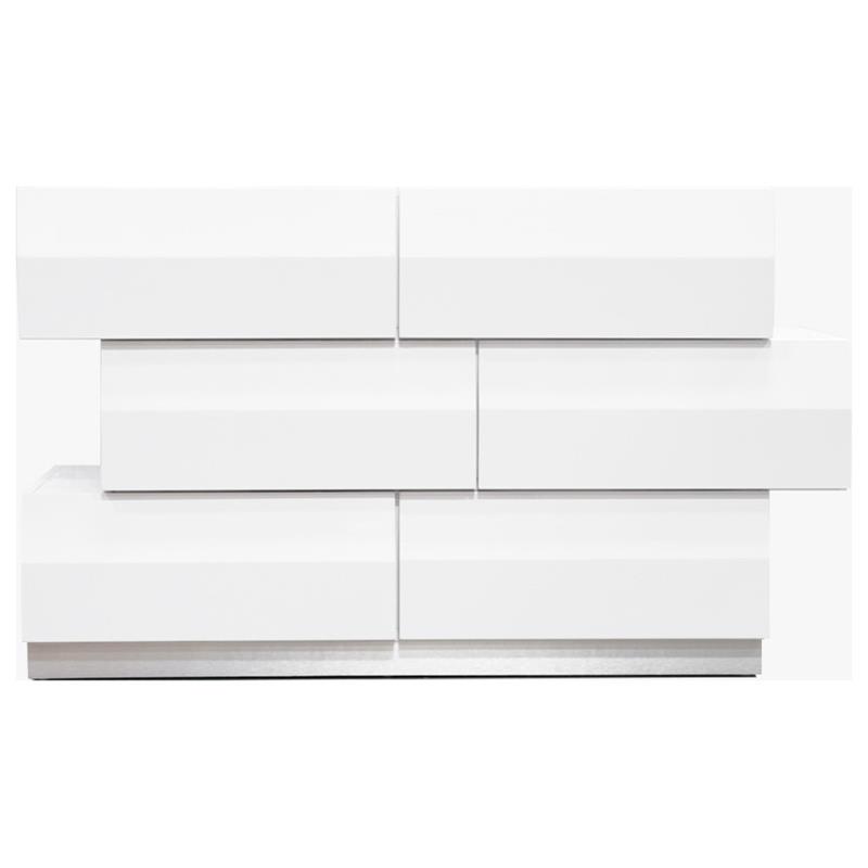 Pemberly Row 6-Drawer Poplar Wood Bedroom Dresser in White/Silver Base