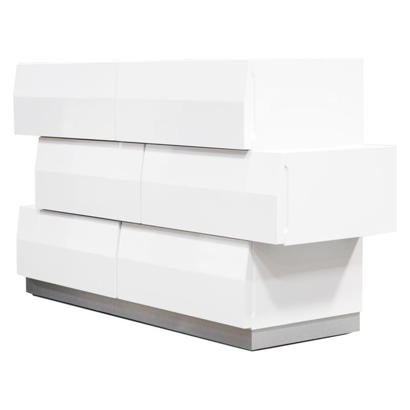 Pemberly Row 6-Drawer Poplar Wood Bedroom Dresser in White/Silver Base
