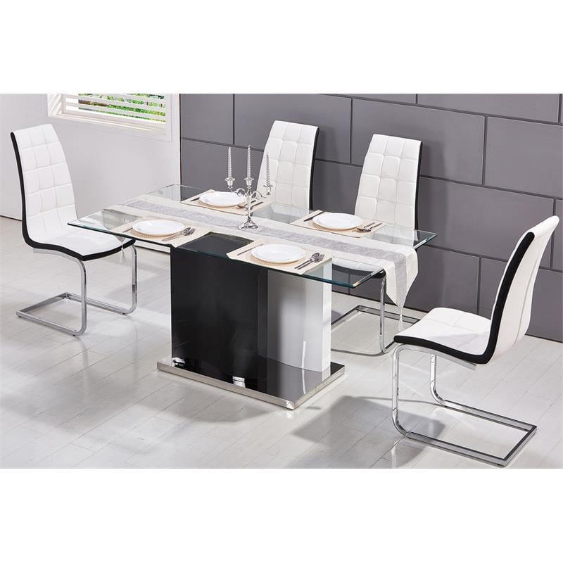 Pemberly Row Poplar Wood Glass Top Rectangular Dining Table - Black/White