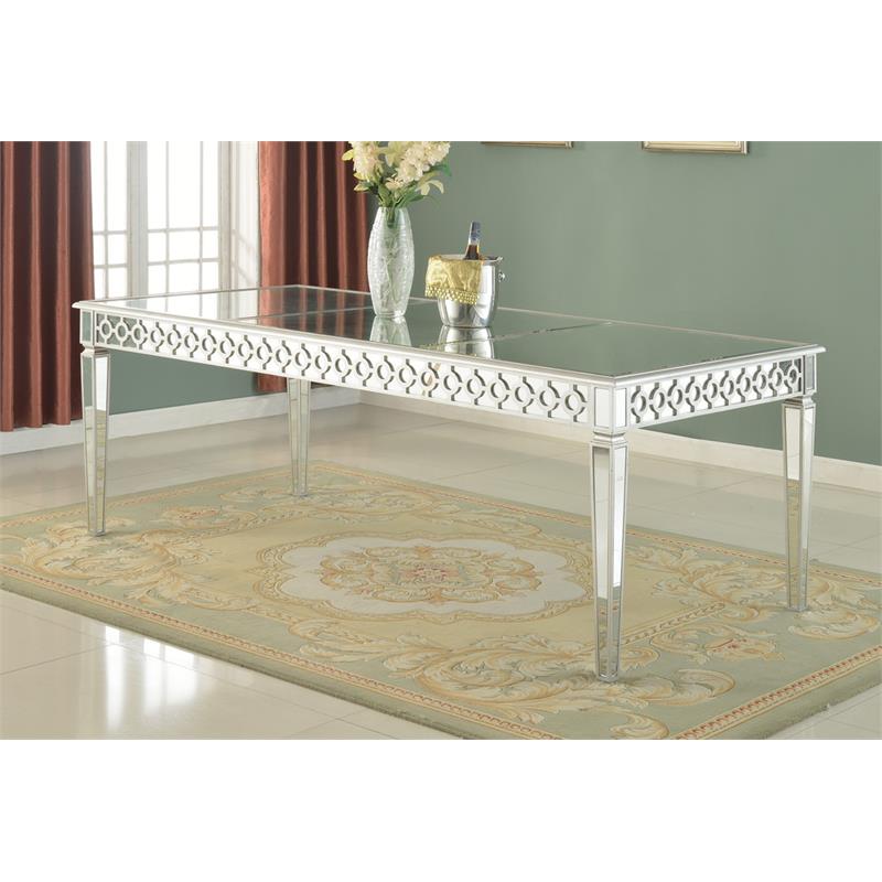 Pemberly Row Solid Wood Dining Room Table in Silver Mirrored
