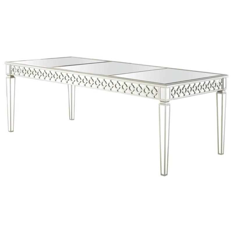 Pemberly Row Solid Wood Dining Room Table in Silver Mirrored