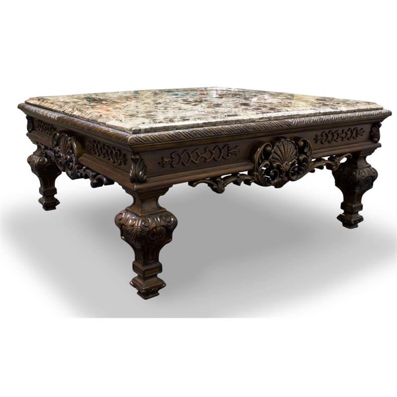 Pemberly Row Traditional Solid Wood and Faux Marble Top Coffee Table in Cherry