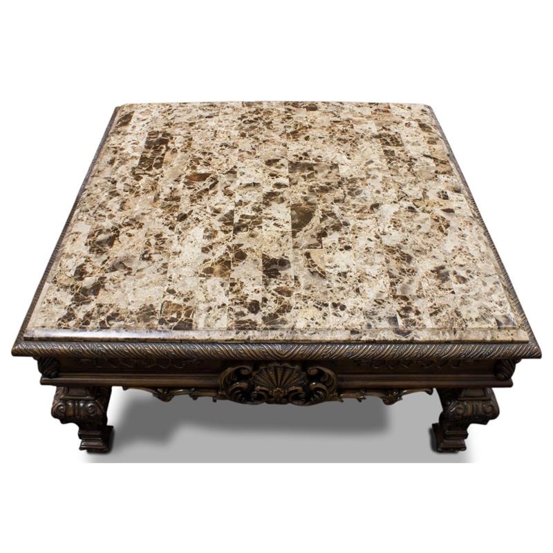 Pemberly Row Traditional Solid Wood and Faux Marble Top Coffee Table in Cherry