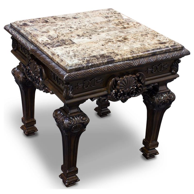 Pemberly Row Traditional Solid Wood and Faux Marble Top End Table in Cherry