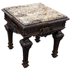 Pemberly Row Traditional Solid Wood and Faux Marble Top End Table in Cherry