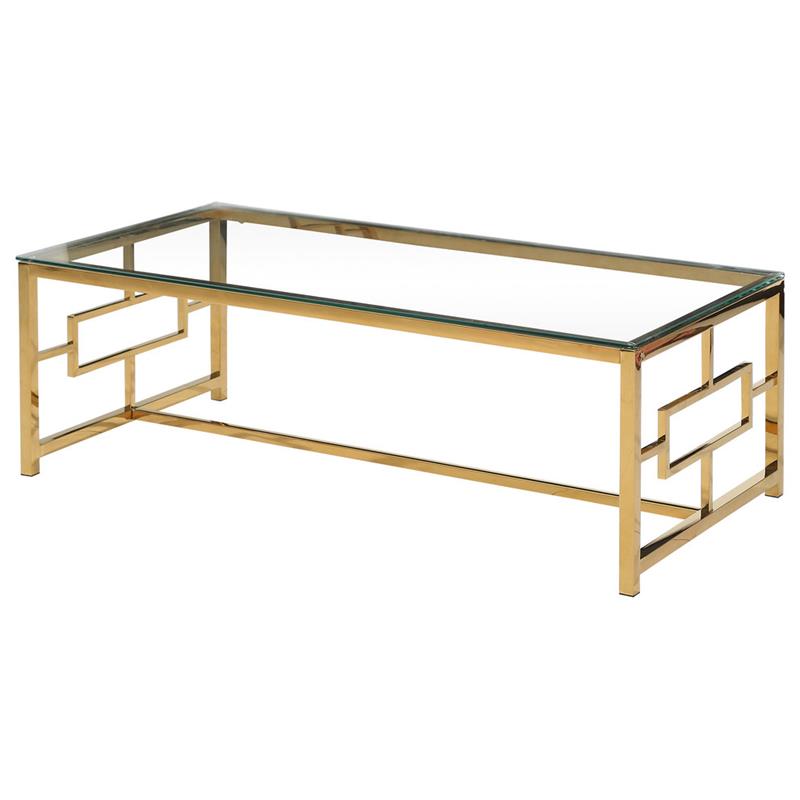 Pemberly Row Stainless Steel and Glass Coffee Table in Clear/Gold Base