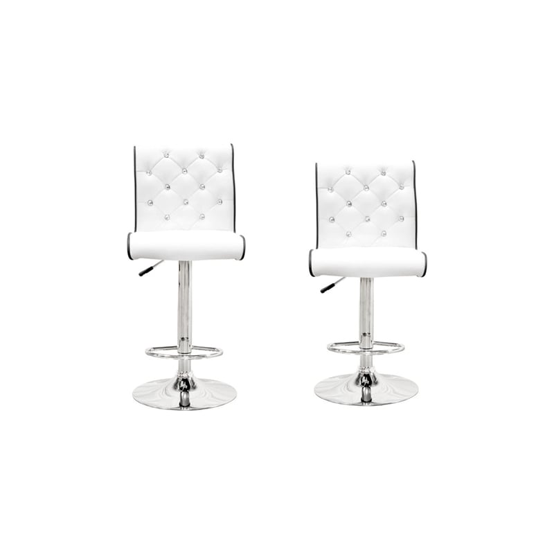 Pemberly Row Swivel Bar Stool with Crystal and Tufted Look in White (Set of 2)