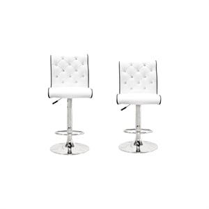 Pemberly Row Swivel Bar Stool with Crystal and Tufted Look in White (Set of 2)