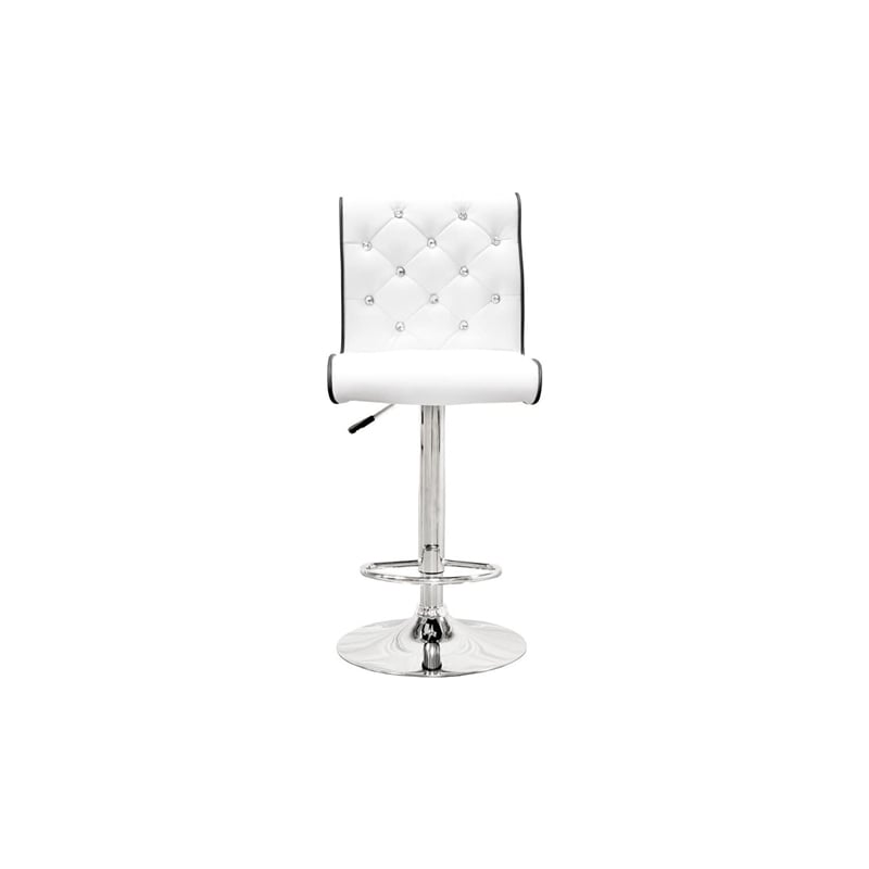 Pemberly Row Swivel Bar Stool with Crystal and Tufted Look in White (Set of 2)