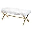 Pemberly Row Faux Fur Upholstered Bench with Stainless Steel Frame in White/Gold