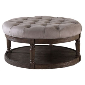 Pemberly Row Linen Fabric Upholstered Round Ottoman in Otter/Smoked Rustic Gray