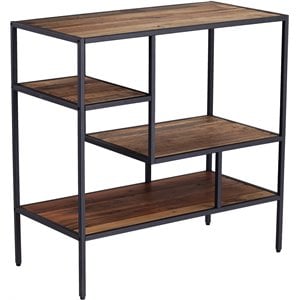 Pemberly Row Modern Wood and Metal Bookcase in Natural and Gray