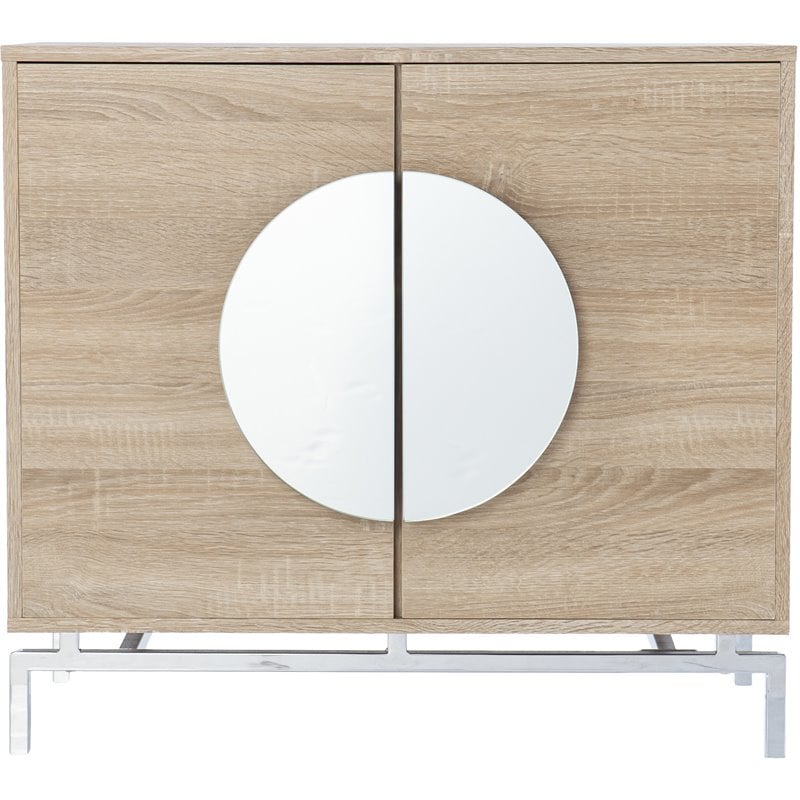 Pemberly Row Modern Mirror Panel Wooden Bar Cabinet in Natural