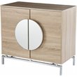 Pemberly Row Modern Mirror Panel Wooden Bar Cabinet in Natural