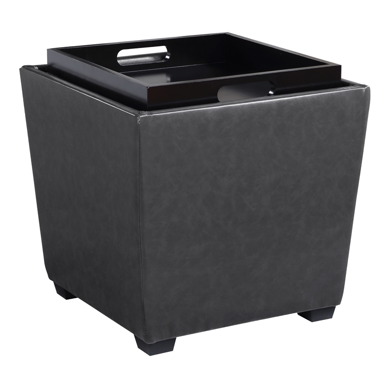 Pemberly Row Contemporary Storage Ottoman in Pewter Faux Leather
