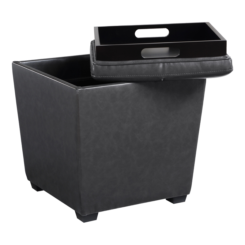 Pemberly Row Contemporary Storage Ottoman in Pewter Faux Leather