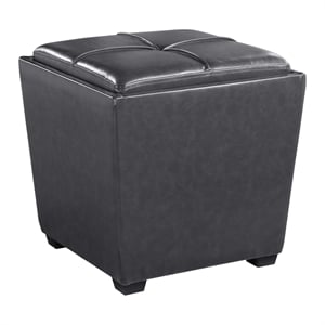 Pemberly Row Contemporary Storage Ottoman in Pewter Faux Leather