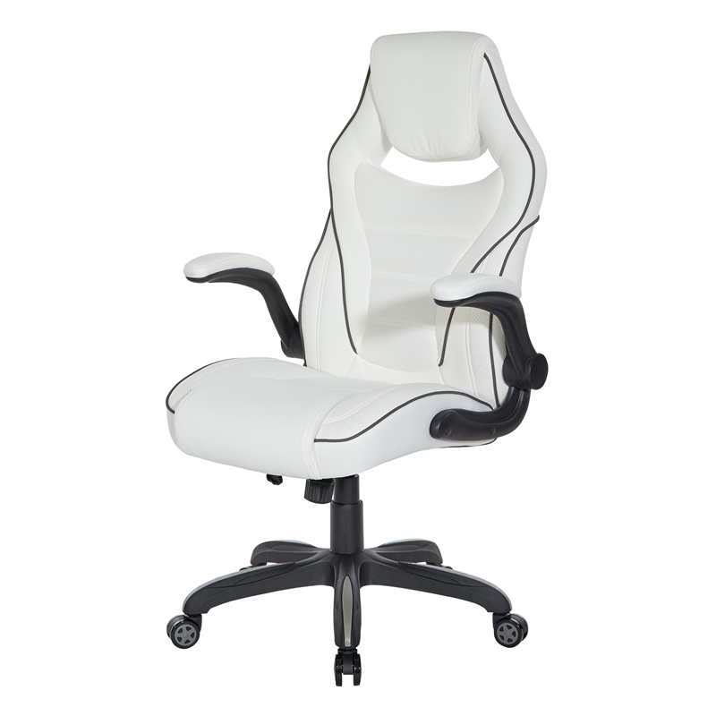 Pemberly Row Contemporary Gaming Chair in White Faux Leather