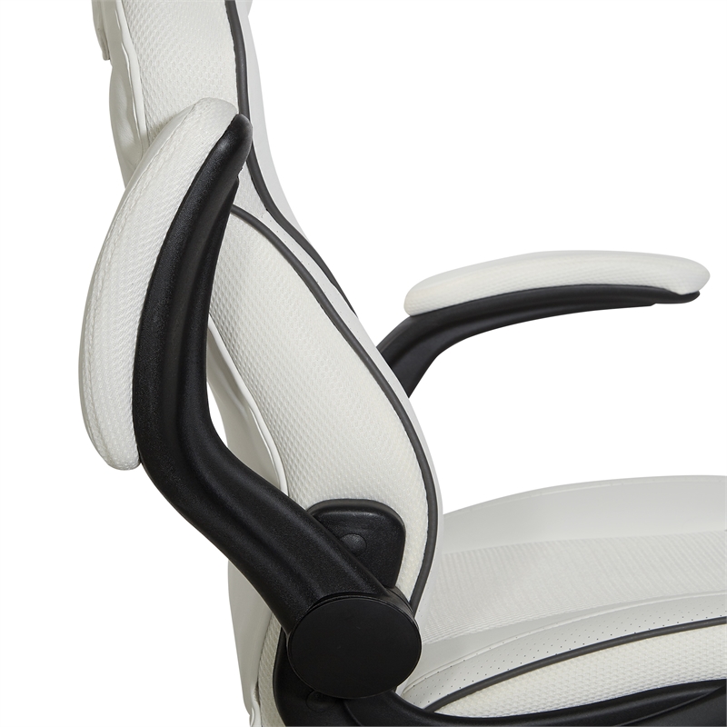 Pemberly Row Contemporary Gaming Chair in White Faux Leather