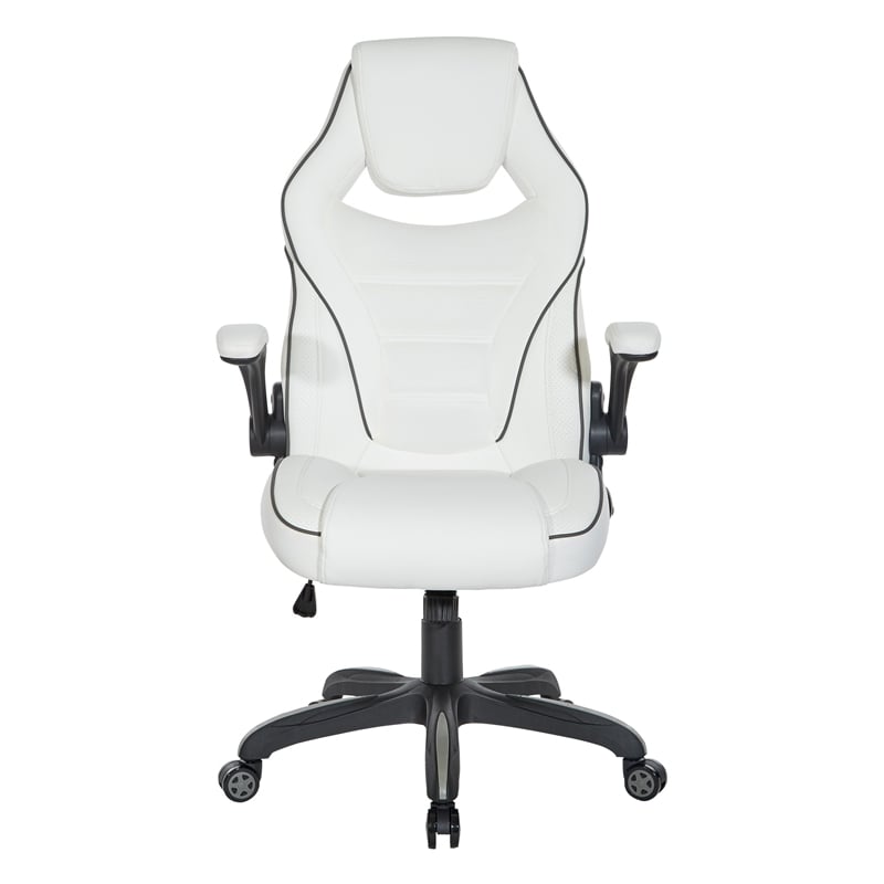Pemberly Row Contemporary Gaming Chair in White Faux Leather