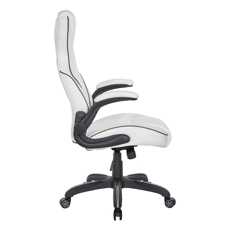 Pemberly Row Contemporary Gaming Chair in White Faux Leather