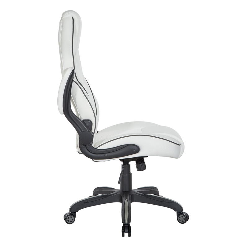 Pemberly Row Contemporary Gaming Chair in White Faux Leather