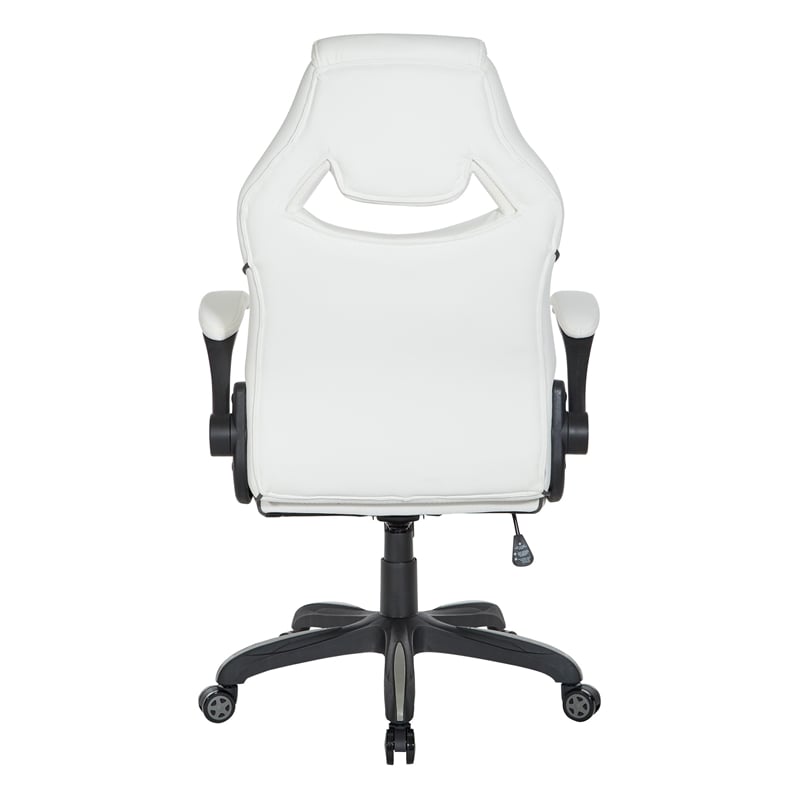Pemberly Row Contemporary Gaming Chair in White Faux Leather