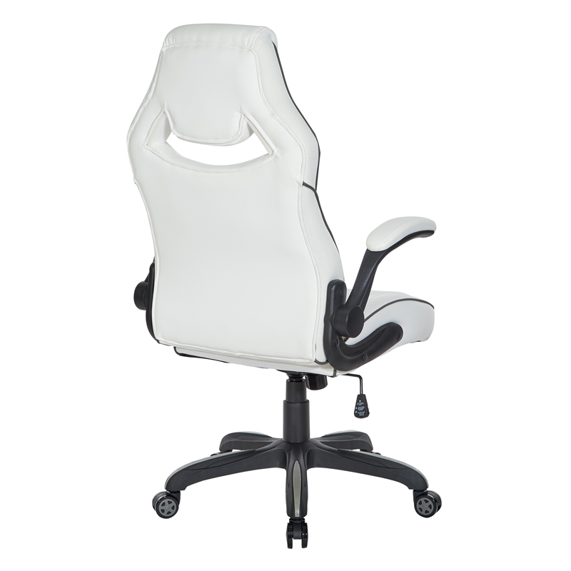 Pemberly Row Contemporary Gaming Chair in White Faux Leather